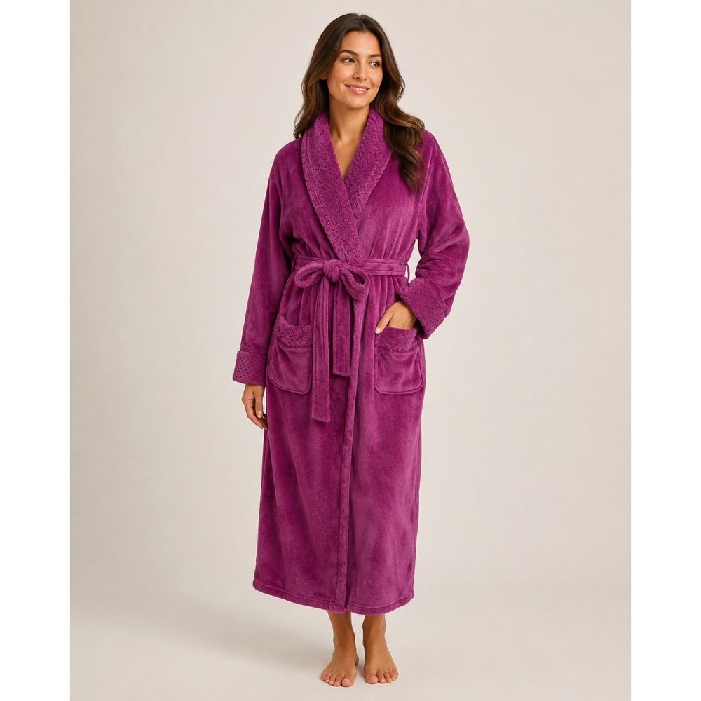 Richie House Los Angeles Plush Fleece Robe Womens Large Magenta Purple Belted